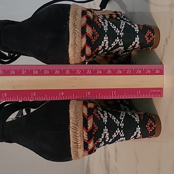 Cabi Isla Leather Suede Navy Blue Wedge Heels Espadrilles Sandals Wmns 7.5 Boho - Picture 10 of 14